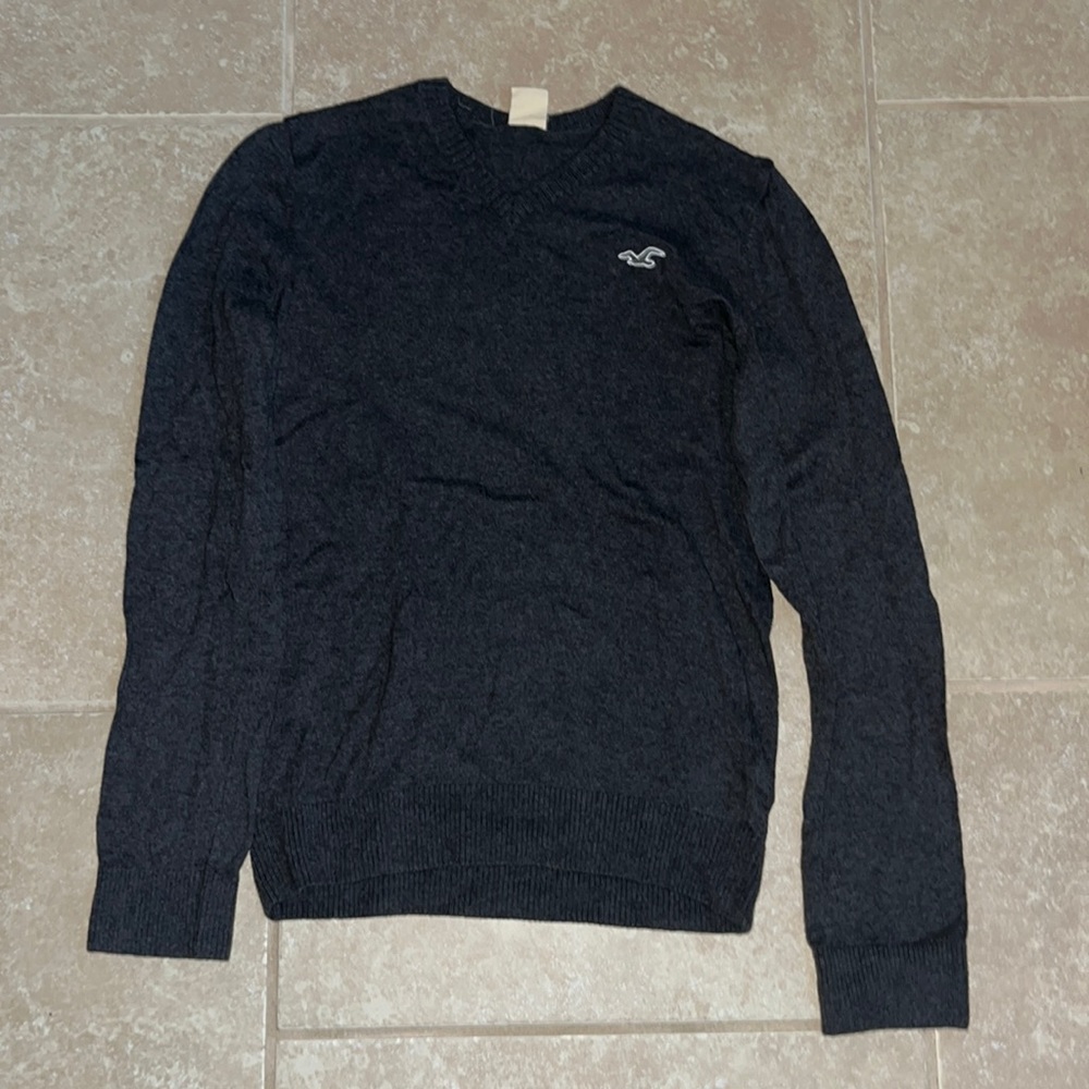 Mens Adult Small Gray V-Neck Knit Sweater